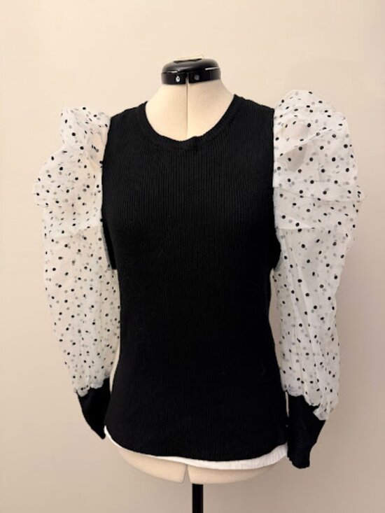 Pinklicious Tops - Black white-polka-dot Top chiffon sleeves size M